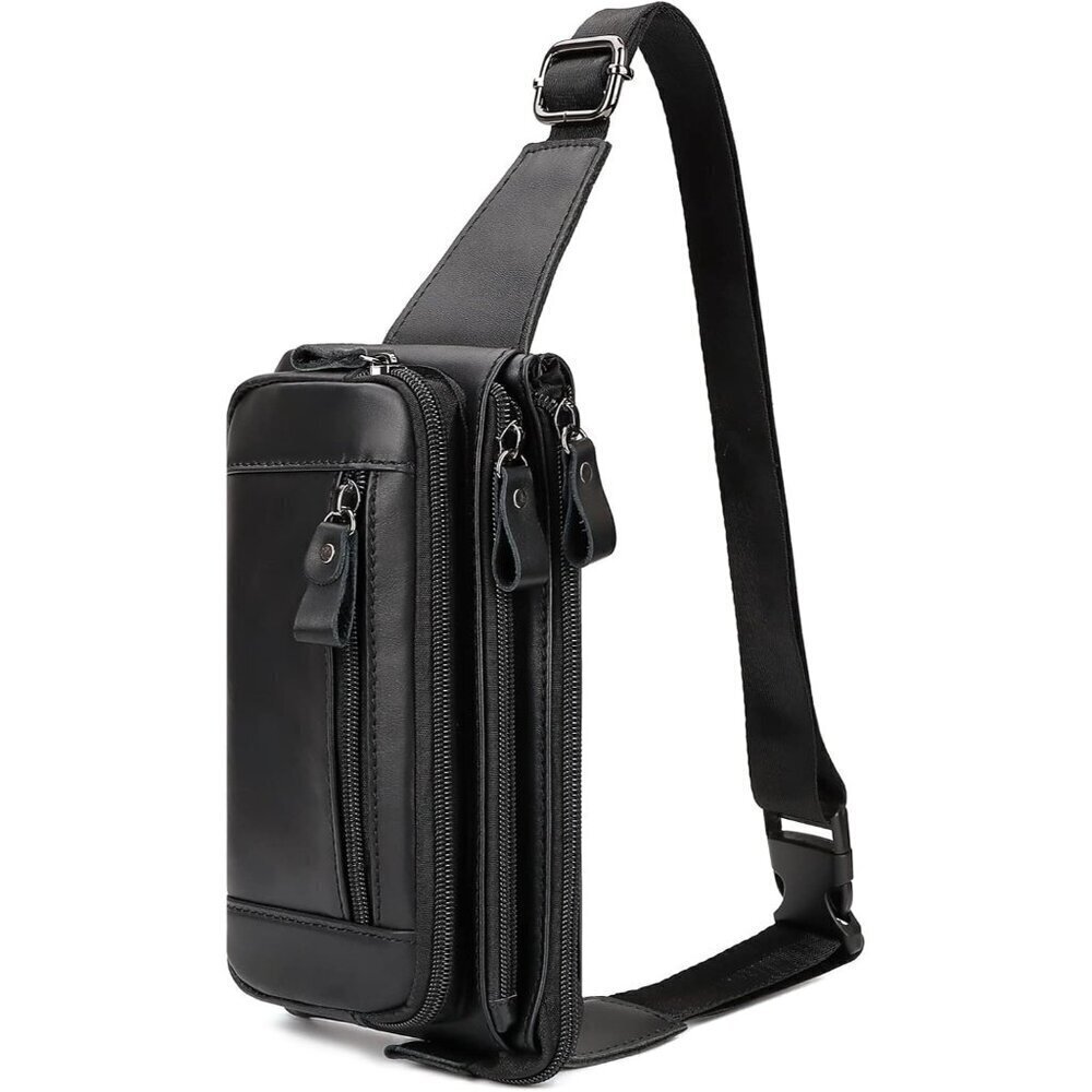 💫 Men Black Leather Adjustable Fashion Small Travel Hiking Cycling Waist Packs